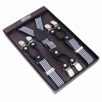 New Suspenders Black leather 6 Clips Braces Male Vintage Casual Suspensorio Trousers Strap FatherHusbands Gift 2.5*120cm