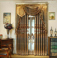 High-end Curtains for Living Room European Style Gold Leather Water Window Curtain Bedroom Villa Drapes Embroidery Valance