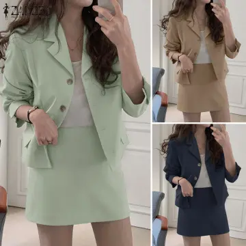 ZANZEA Korean Style Women Fashion 2PCS Elegant Suits Long Sleeve Blazer  Solid Loose OL Work Outfits #10
