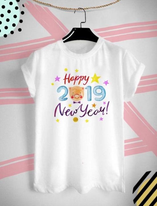 เสื้อยืดส่งท้ายปีเก่า ต้อนรับปีใหม่ ปีหมู Happy New Year 2019