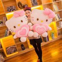 Kado Ulang Tahun หมอนทรงหัวใจสำหรับเด็กขนาดใหญ่60ซม. ตุ๊กตาแมว Sanrio Hello Kitty ยัดไส้ของเล่นสัตว์คิตตี้น่ารักมากสีชมพู