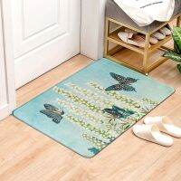 Butterfly Printing Hall Foot Mat Front Door Welcome Door Mat Washable Bathroom Non-slip Mat Porch Bedroom Mat 40cmx60cm