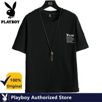 PLAYBOY ชายฤดูร้อนผ้าฝ้ายคอกลมสีทึบ Simple เสื้อยืดสั้น