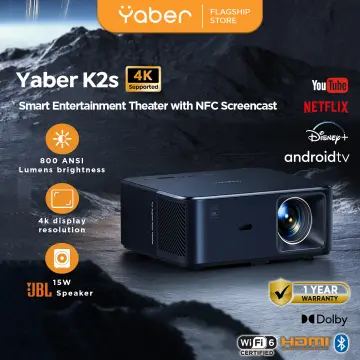 YABER K2S Smart Entertainment Projector 800 ANSI Lumens Android TV 10 JBL  Stereo Speaker DOLBY Sound Auto Focus and Keystone Correction