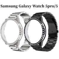 สายโลหะ + เคสป้องกัน + ฟิล์มป้องกันกระจกสำหรับ Samsung Galaxy Watch 5 Pro สาย Galaxy Watch 5 4คลาสสิก46มม. 42มม. 40มม. 44มม. สายนาฬิกาเพชรเคสกันกระแทก