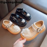 guangshop ชีฟองหัวใจรักเด็กสาวหนังรองเท้าแบนไข่มุกลื่นส่องแสงเด็กเจ้าหญิงรองเท้าสำหรับงานแต่งงานประสิทธิภาพ2-12ปี T22N07CC-88