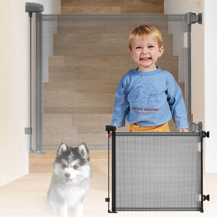 Black Cumbor Retractable Baby Gates 33 Tall Mesh Pet Gate Extra Wide 55