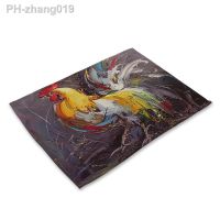 Cock Placemat Chicken Pattern Placemat Coasters Dining Table Mat Cotton Linen Bowl Cup Mats kitchen Pads 42x32cm Home Decor