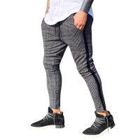 Mens Long Casual Sport Pants Slim Fit Plaid Trousers Running Joggers Sweatpants Fashion Small Feet Pencil Pants Штаны Мужские