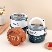 ┅◎☜ Cute Panda Thermal Bento Lunch Box For Children Portable Double Layer Round Mini Cartoon Microwave Food Storage Containers