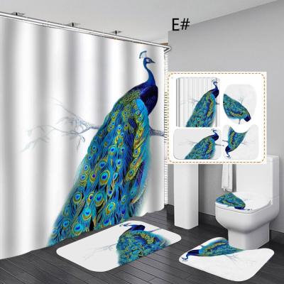 4pcsset Waterproof peacock bathroom carpet bath Shower toilet seat curtain bathroom absorbent non-slip floor mat home lving