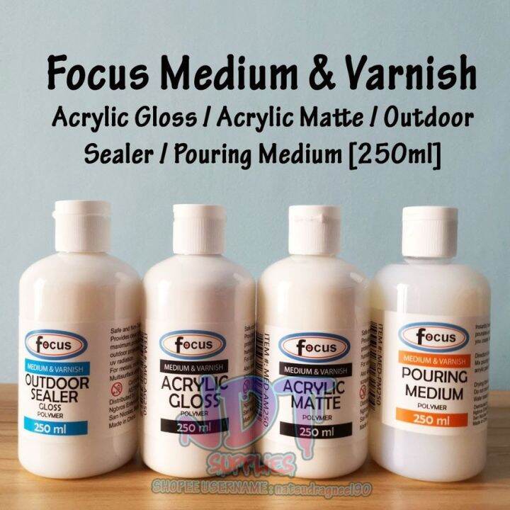 Focus Acrylic Medium Varnish White Gloss/Matte/Outdoor Sealer [250ml