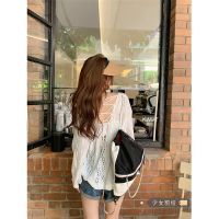 Hollow Out Bind Backless Thin Paragraph Sweater Female Summer New Loose White Sunblock Unlined Upper Garment Design Feeling Long Sleeve Blouse