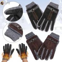 VFBF Big Size Windproof Warm Winter Gloves Knitted Leather Thermal Mittens