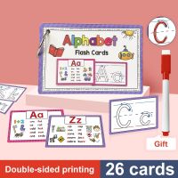 26PCS Letters Alphabet Activities Flash Cards with The Reasable Pen Enlightenment Phonics CVC Words Kids Early Learning English Pocket Cards Cognitive Mini Flip Flap Book Baby Montessori Word Card Flashcards Educational Toys for Children Gifts