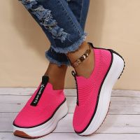 №▽❍ 2023 Fashion Platform Sneakers for Women Mesh Breathable Sports Tennis Shoes Woman Thick Bottom Knitting Loafers Shoes Plus Size