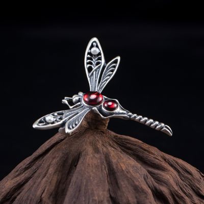 Vintage 925 Sterling Silver Red Gemstone Brooch Accessories for Women Jewelry Wedding Bouquet Mens Diy Dragonfly Brooch Pin
