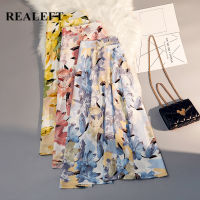 REALEFT New 2022 Spring Summer Oil Painting Printed Tulle Mi-long Women Skirts High Waist Loose Female Umbrella Skirts Ladies