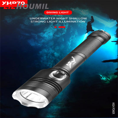 LIZHOUMIL Xhp70 Diving Flashlight 3 Levels 1500-1800 Lumens Professional Waterproof Super Bright Night Fishing Torch