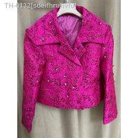 ﹍♝○ sdeifhruhvfu Luxo Stud Beading Lapel Jacket Brand New Mulheres Elegantes 2023 Magro Casaco Curto