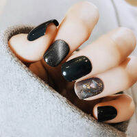 22pcsbox with 2g glue Fashion Cat Eye Pattern fake nails with glue Short full cover Black Finished pre design acrylic nail tips