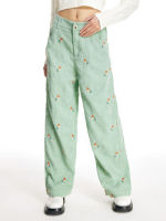 Cider Ditsy Floral Embroidery Corduroy Trousers กางเกงขายาวผู้หญิงกางเกงแฟชั่นผญลายดอกไม้ลุคสตรีทสไตล์เกาหลี