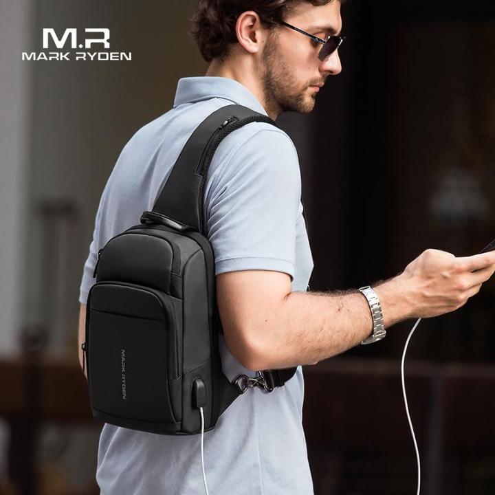 Mark Ryden Multifunction Crossbody Men Bags Waterproof USB Charging Chest  Pack Short Trip Messengers Chest Bag Shoulder Bag Male