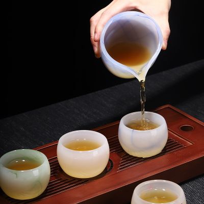 Glazed Kung Fu tea cup Master Cup jade porcelain tea surname single cup Japanese style covered bowl fair cup tea set