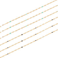 1Box 2Pcs 2Colors Handmade Stainless Steel Cable Chain with Enamel Flat Oval Linking Necklace Jewelry Chain for Jewelry Making DIY Handmade Crafts