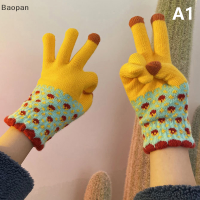 Baopan ถุงมือฤดูใบไม้ร่วงสำหรับผู้หญิง1คู่, ถุงมือเต็มนิ้วถุงมือสัมผัสหน้าจอถุงมือถักนิตติ้ง