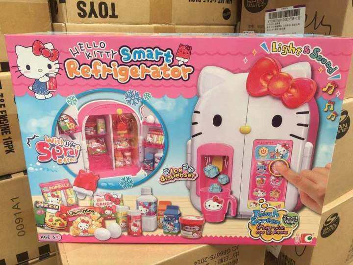 sanrio-ซีรีส์ใหม่โมเดลเฮลโลคิตตี้เด็กผู้หญิงตู้เย็นขนาดเล็กน่ารักจำลองครอบครัวปืนฉีดน้ำของเล่นร้องเพลงของขวัญวันเกิดของเด็ก