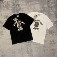 Bape เสื้อคาร์ดิแกนแขนสั้นพิมพ์ลายตัวอักษรแบบคลาสสิกเสื้อยืดลำลองยี่ห้อแฟชั่นญี่ปุ่นฤดูร้อน