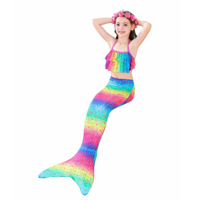 Kidlove 3Pcs/set Girl Swimwear Mermaid Tail Sling Crop Tops Panties Gradient Color Swimsuit for 3-12 Years