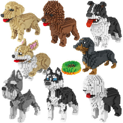 ใหม่ Micro สัตว์สุนัข Mini Blocks การ์ตูน Shepherd Teddy Huskie Golden Retriever อิฐของเล่น Diamond