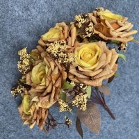 【DT】 hot  7Heads roses simulation flower Vintage autumn rose bouquet  living room indoor dry flower decoration wedding