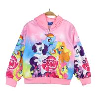 เสื้อกันหนาวเด็กผู้หญิง My Little Pony พิมพ์การ์ตูน รุ้ง เสื้อฮู้ดแขนยาว เสื้อโค้ทซิปเด็ก