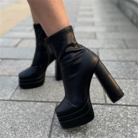 Low Boots for Women 2022 Winter Luxury Sexy Ladies Brand Elegant Goth Elastic Double Deck Platform High Heels Zipper Ankle Boots