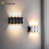 TRAZOS สีดำ/ สีขาว LED โคมไฟติดผนังในร่มที่ทันสมัยสไตล์นอร์ดิกโคมไฟติดผนังในร่มห้องนั่งเล่นระเบียงสวนโคมไฟ12วัตต์18วัตต์24วัตต์