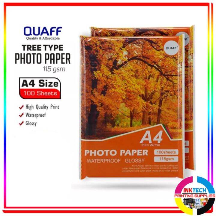 QUAFF 115gsm A4 Size Glossy Photo paper no back print 100 sheets/pack