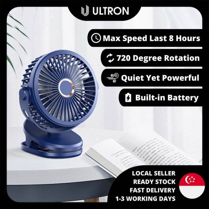 SG🚚 Portable Fan Strong Wind USB Clip Fan, Builtin Battery Desktop