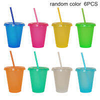 6pcs Comfortable Grip With Lid Straws Portable For Party Shiny Practical Kitchen Travel Safe Coffee 500ml Reusable Outdoor Vivid Colors Home Plastic Cups