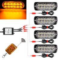 AutoAccessories DC12V-24V / 18W 4 in 1 Front Grille Emergency Strobe Flash Warning Light Pickup 12LEDs Side Light Wireless Control 16 Modes (Yellow Light)