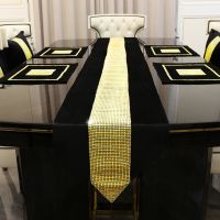 【hot】☇✸▬  European Tassel Table with Luxury Gold Rhinestone Runners Pillowcase Napkin