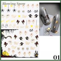 Blowing สติกเกอร์ติดเล็บรูปผีน่ารักการ์ตูนฟักทองค้างคาวแมงมุมแมวเล็บหัวใจสีรุ้งสติกเกอร์ติดเล็บ