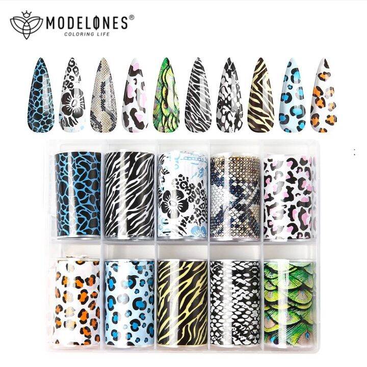 Modelones Animal World Nail Foil Transfer Sticker 10 types Nail Art Kit