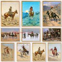 Vintage Frederic Remington Indian Trapper Horse Riding ภาพวาดผ้าใบโปสเตอร์และพิมพ์-ภาพผนังศิลปะที่สวยงามสำหรับ Room Home Decor