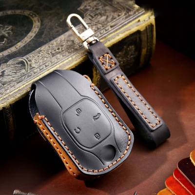 Retro Crazy Horse Leather Car Key Cover Case Remote Keyring Bag for GAC Trumpchi 2021 Empow J11 J12 J13 J14 J15 J16 GS8 Keychain