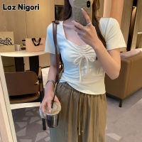 Laz Nigori เสื้อยืดผู้หญิง Laz Nigori เสื้อยืดเสื้อยืดผูกแขนสั้นคอกลมผู้หญิงบริสุทธิ์เสื้อ Cewek Seksi ลมอ่อนโยนและสั้นบางสไตล์เกาหลีแบบใหม่ฤดูร้อน