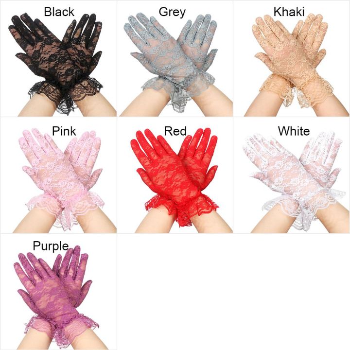 ถุงมือลูกไม้สีขาวสำหรับเจ้าสาวถุงมือผ้าลูกไม้สำหรับงานเลี้ยงลายดอกกุหลาบกันแดดใช้-legible82im4กันแดด
