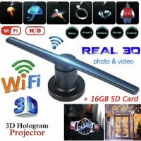 สินค้าขายดี++ พร้อมส่ง 3D WiFi โฮโลแกรมโปรเจคเตอร์ พัดลม 42 ซม./16.5in Holographic โฆษณาเครื่อง Player รีโมทคอนโทรล +16GB TF การ์ด 001